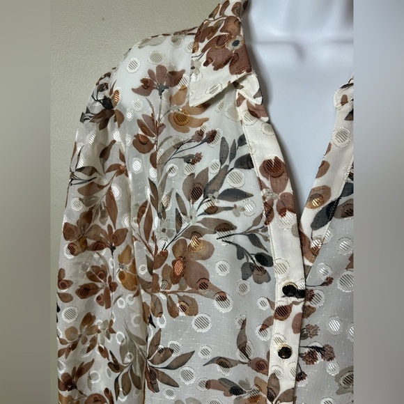 Susan Graver Petite Sheer Floral Woven Clip Dot Button Front Tunic XLP - Picture 6 of 15